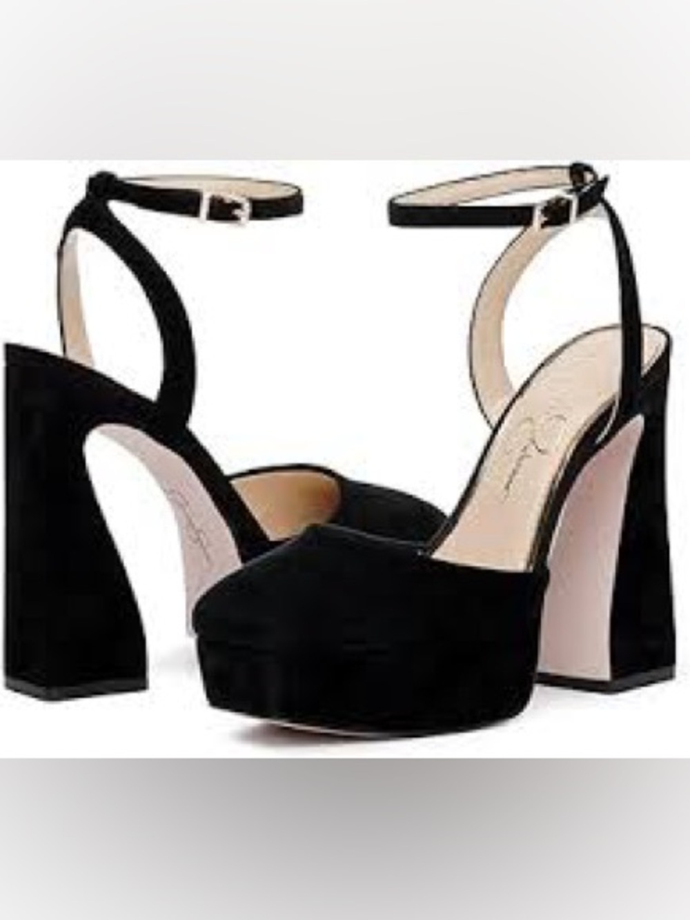 Jessica Simpson Black Suede Platform Block Heels with Ankle Strap Size 7